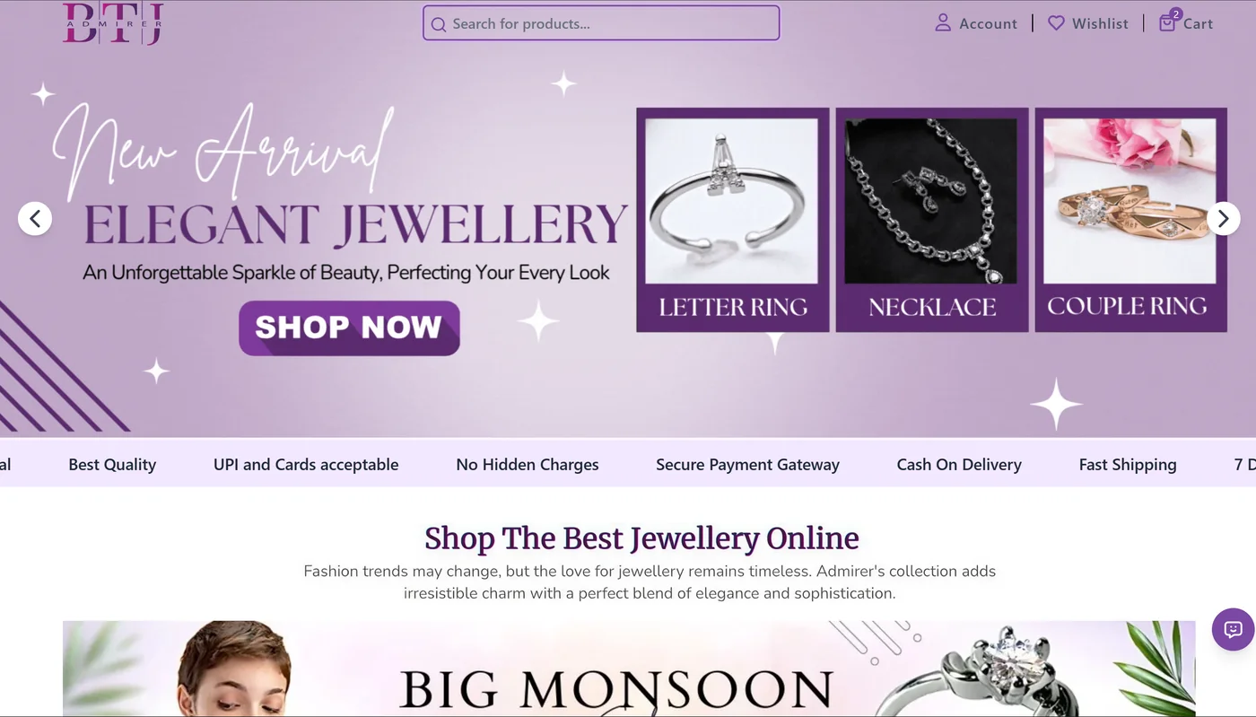 Admirer e-commerce storefront screenshot