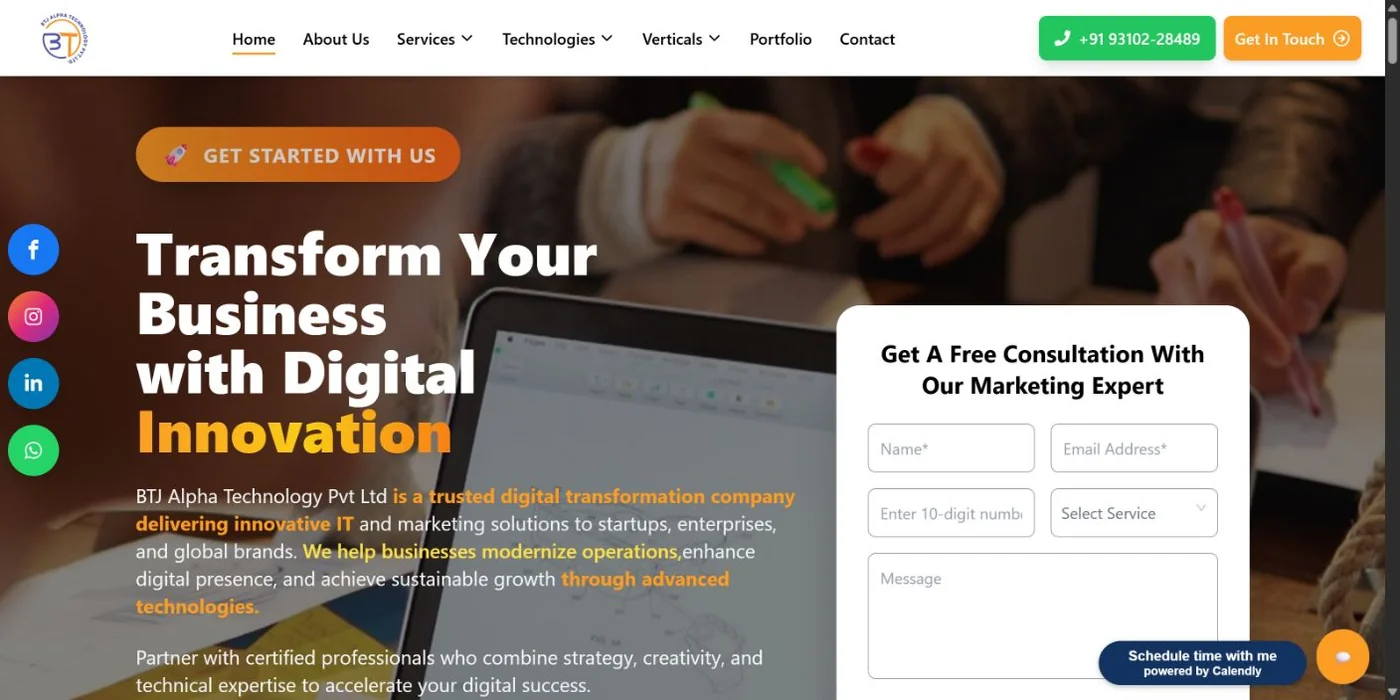 BTJ Alpha Technology homepage with digital services and consultation form